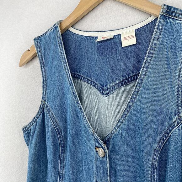 LEVIS Dress M Vianna Vest Overall Jumper Bib Button Front Denim Cotton Blue - Picture 4 of 15